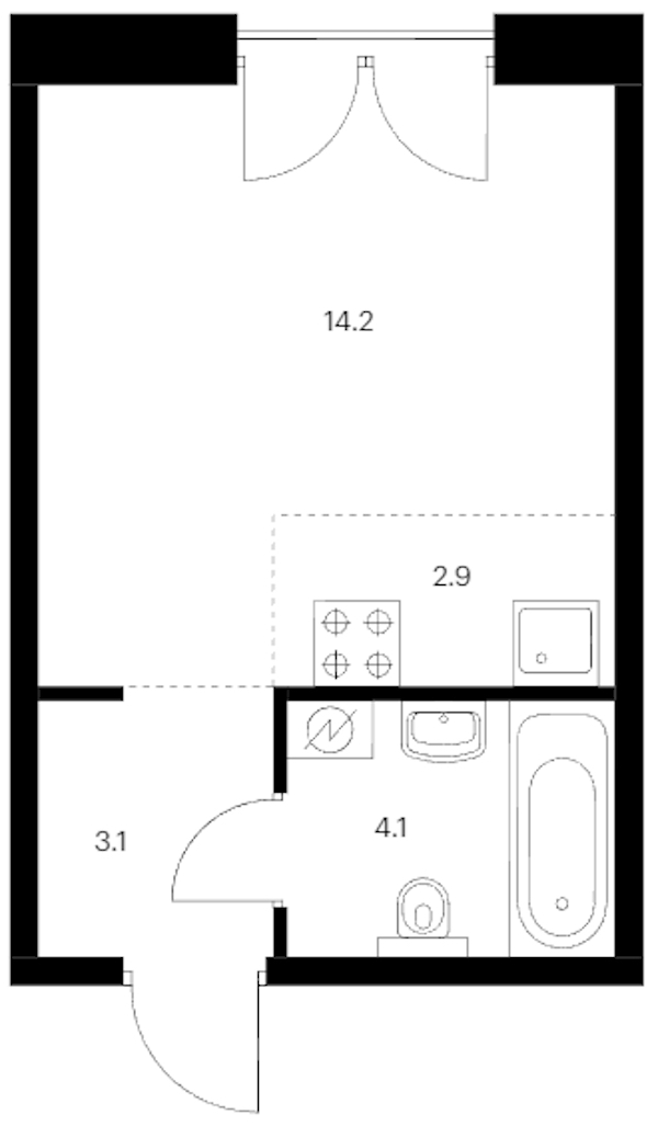 Квартира студия 24.3 м², 5/7 эт., ЖК «Лермонтовский 54»